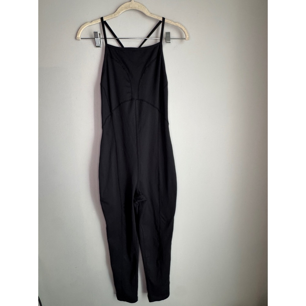 Free People FP Movement Black Open Back Athletic Jumpsuit Bodysuit Women Small